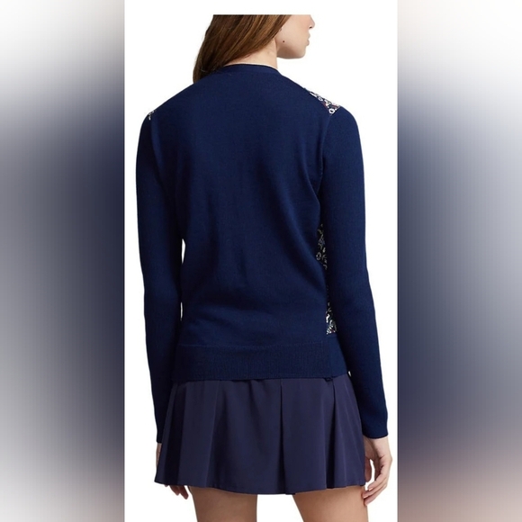 Ralph Lauren Floral Woven-Front Wool-Blend Cardigan - Picture 4 of 7